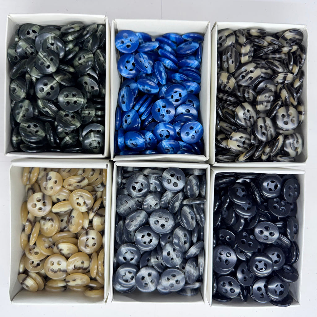 AUBURN Made in Italy 4-Hole Marbled Sewing Buttons – 30L, 36L & 40L – 1 Gross Wholesale Boxes