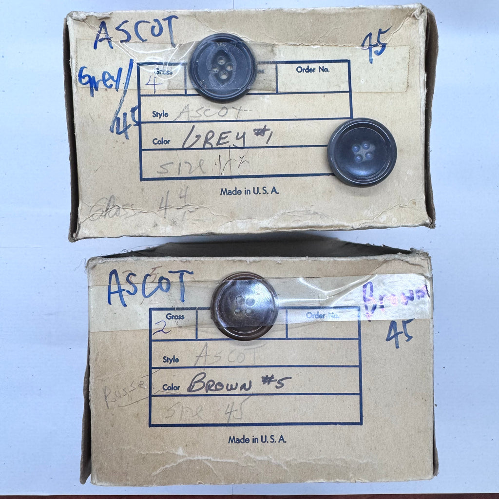 ASCOT 4-Hole Sewing Buttons – 40L, 45L & 50L – Grey & Brown – Wholesale Gross Boxes