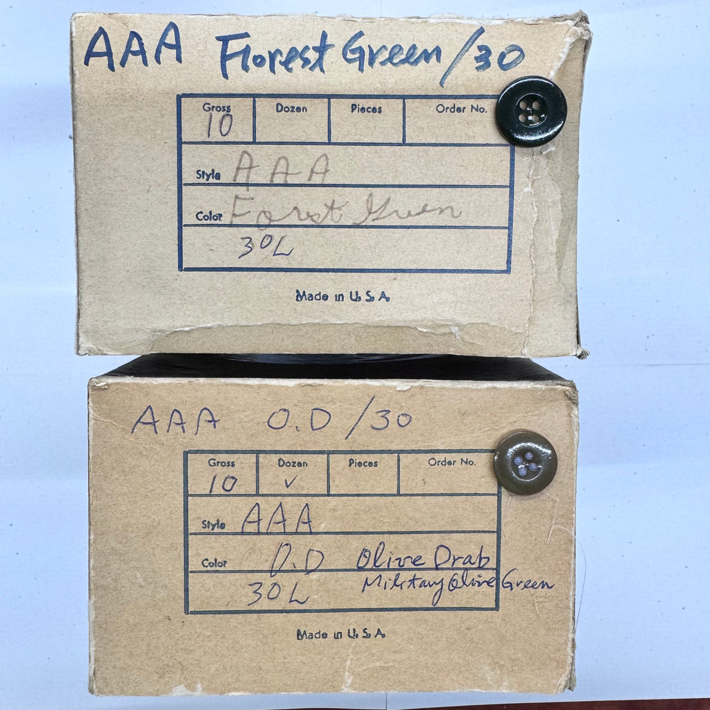 AAA 30L 19mm 4-Hole Buttons – Forest Green & Olive Drab – Made in Korea – 10 Gross Box